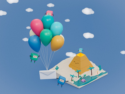 Up, Up, and Away balloons blender blender3dart contact us cute email kawaii letter low poly lowpoly lowpolyart up