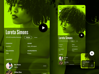 music profile - UX/UI 2022 branding dailyui design figma illustration landingpage mobile ui ux