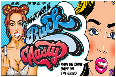 The adventures of Buck Nasty Vol 1 and 2 branding design illustration logo typography vector