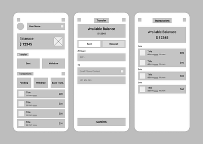 Fintech App Screen Lo-Fi / Wireframe Mobile App Screen app ui mobile app mobile ui ui uiux wireframe