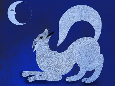 wolf and her friend animal drawing folk folklore illustration moon naive art night nocturnal procreate symbolic art wolf