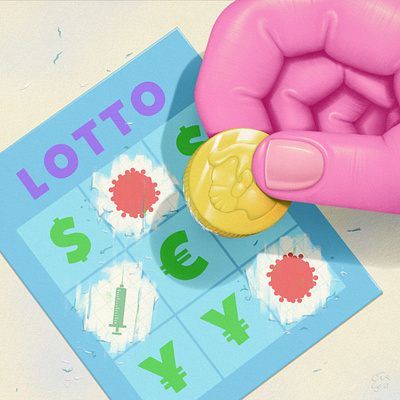 Lotto coins colorful conceptualart covid19 design digitalillustration editorialart editorialillustration hands illustration isometric jackpot lotto money pandemic popart popsurrealism vaccine virus whimsical
