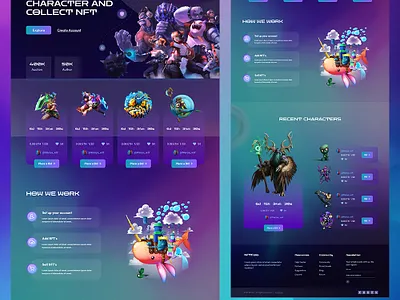NFTFolio - NFT Marketplace Website attractiveui bitcoin bitcoin exchange cryptoart cryptocurrency dark ethereum game gaming character ico landing modern neon nft nft art nft landing page design token trending uiux websitedesign