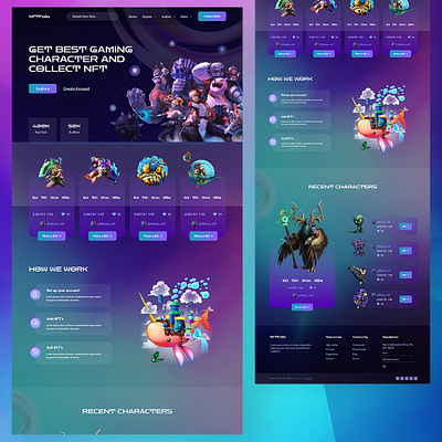 NFTFolio - NFT Marketplace Website attractiveui bitcoin bitcoin exchange cryptoart cryptocurrency dark ethereum game gaming character ico landing modern neon nft nft art nft landing page design token trending uiux websitedesign