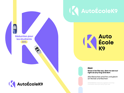 AutoÉcoleK9 aoto school auto logo brand identity branding car design drive icon k9 logo logos logotype mark paris symbol ui