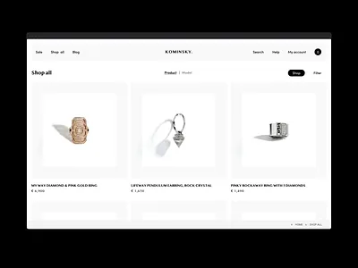 KOMINSKY animation design earnings ecommerce fashion filter jewelry minimal motion graphics product rings shop ui ux webdesign women