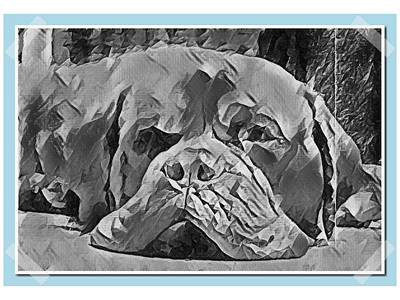 Charcoal Style Illustration with Blue Border