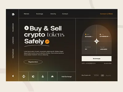Crypto Exchange Landing coin crypto cryptocurrency dark design figma finance fintech graphic grotesque landing minimal nft token ui userinterface ux vintage web website