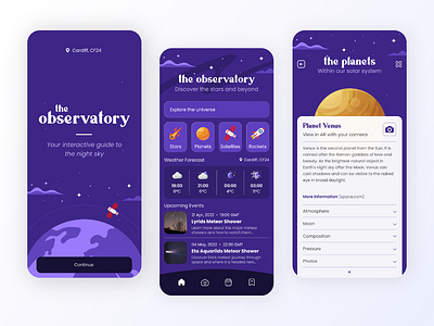 Star Gazing App: UI Concept app astronomy design graphic design guide observatory planets solar system space star gazing stars ui ux