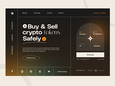 Crypto Exchange Landing coin crypto cryptocurrency dark design figma finance fintech graphic grotesque landing minimal nft token ui userinterface ux vintage web website