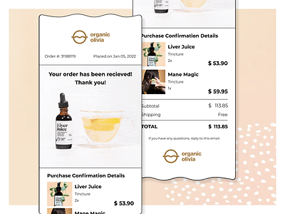Daily UI 017 - Email Receipt brand redesign confirmation daily ui daily ui 017 dailyui dailyui017 design email email receipt order order confirmation organic product receipt redesign ui