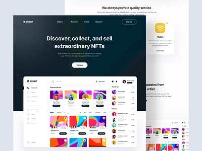 ProNef – Landing NFT 🛸 abstract app art bid colorfull crypto dashboad nft dashboard design trend home lading page landing minimalist nft nft art trading trend ui ux website