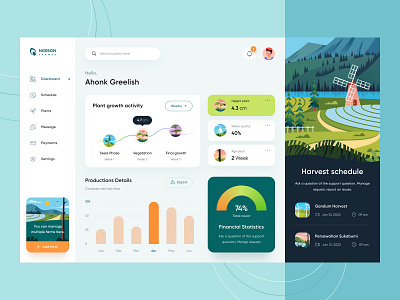 Smartfarm Dashboard Design 🏞 application bar chart character dashboard desktop farm farm illustration farming icon illustration orely payment plant schedule settings smart smartfarm statistics tree website