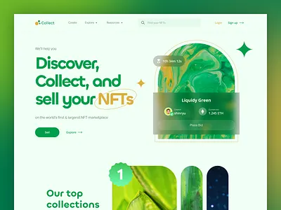 Collect - NFT Marketplace Landing Page crypto crypto art cryptocurrency homepage landing page marketplace nft nft art nfts token ui uiux ux web design website