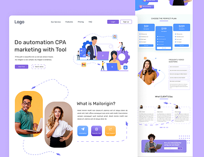 Marketing tool introduction branding client work cpa isometric landing page lead capturing mailorigin marketing minimal product intro software tool uiux design web design