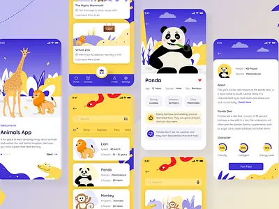 Kids edutainment app-Animals. 3d animal app animation app branding cartoon design digital zoo disney graphic design icon illustration kids app logo marvel motion graphics ui ui8 ux vector
