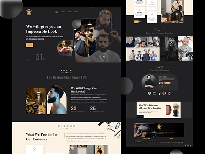 Barbershop Landing Page Design barber shop barber shop website barbers beard booking clean clean ui creative design hair cut landing page ondemandwebsite salon saloon service uidesign web web ui website website design