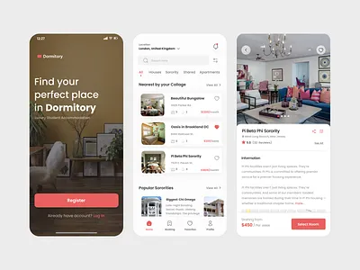 Dormitory - Booking App app booking booking app design figma propery student dorm booking ui ux