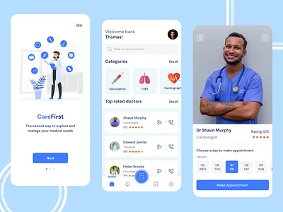 Medical App - CareFirst 3d animation app branding covid design doctor graphic design health illustration logo medical medicalapp minimal mobile motion graphics ui ux vaccination web