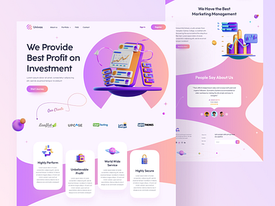 Univas - Website Design 2d 3d banking creative graphic design illustration investment landing page logo minimal money template transfer ui design ux design web web design web template