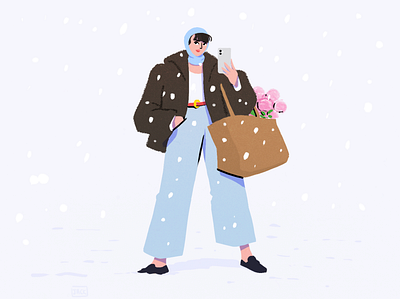 Snow selfie character design colour design drawing fashion flowers illustration paris ski snow style winter