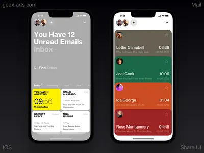 Share UI Mail dashboard design graphic design inbox interface ios ios 16 iphone iphone 14 mail mobile news social ui ux