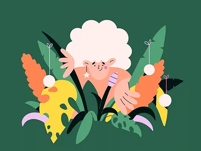 Wild girl afro character character design christmas girl illustration illustration 2d jungle minimal art minimal illustration outdoor plants shapes simple design vector vector art web illustration wild girl