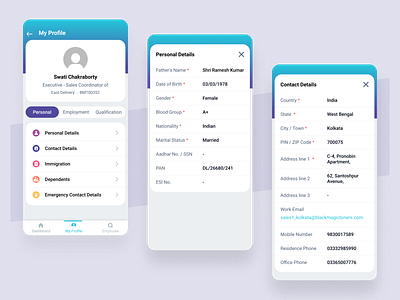 HR Management Android Application application design contact details hr management app personal details uidesign user profile