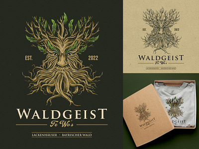 Waldgeist Logo badge badge logo brand design branding design graphic design hand drawing hand drawn hand drawn logo illustration logo logo design magicaltree stipple stippling treeface vintage vintage design vintage logo weirdface