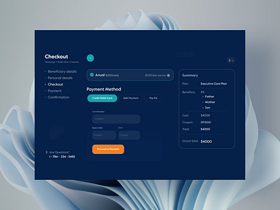 Checkout Page for Insura app checkout checkout page clean ui design health coverage health website illustration product design typography ui uiux user experience web app web design web experience website ui