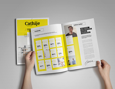 Cathije | Business Magazine Template branding brochure business clean creative design editable editorial element indesign layout magazine marketing minimalist modern print simple template vector yellow