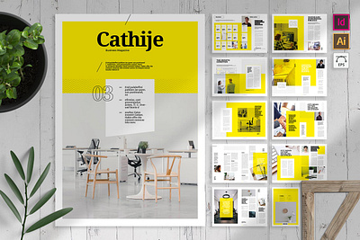 Cathije | Business Magazine Template brochure business cheap clean creative design editable editorial element indesign layout magazine marketing minimalist modern print simple template vector yellow