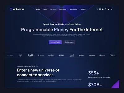 Artiwave - Blockchain Landing Page 💸 blockchain crypto cryptocurrency design ethereum nft ui crypto design ui design uiux