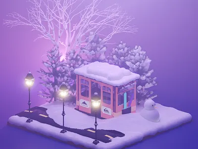 Snowy scene 3d blender blender3d cable car game game art graphic design illustration isometric lights lowpoly purple render snow storm telepherique texture ui