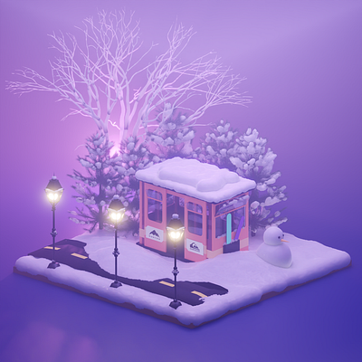 Snowy scene 3d blender blender3d cable car game game art graphic design illustration isometric lights lowpoly purple render snow storm telepherique texture ui