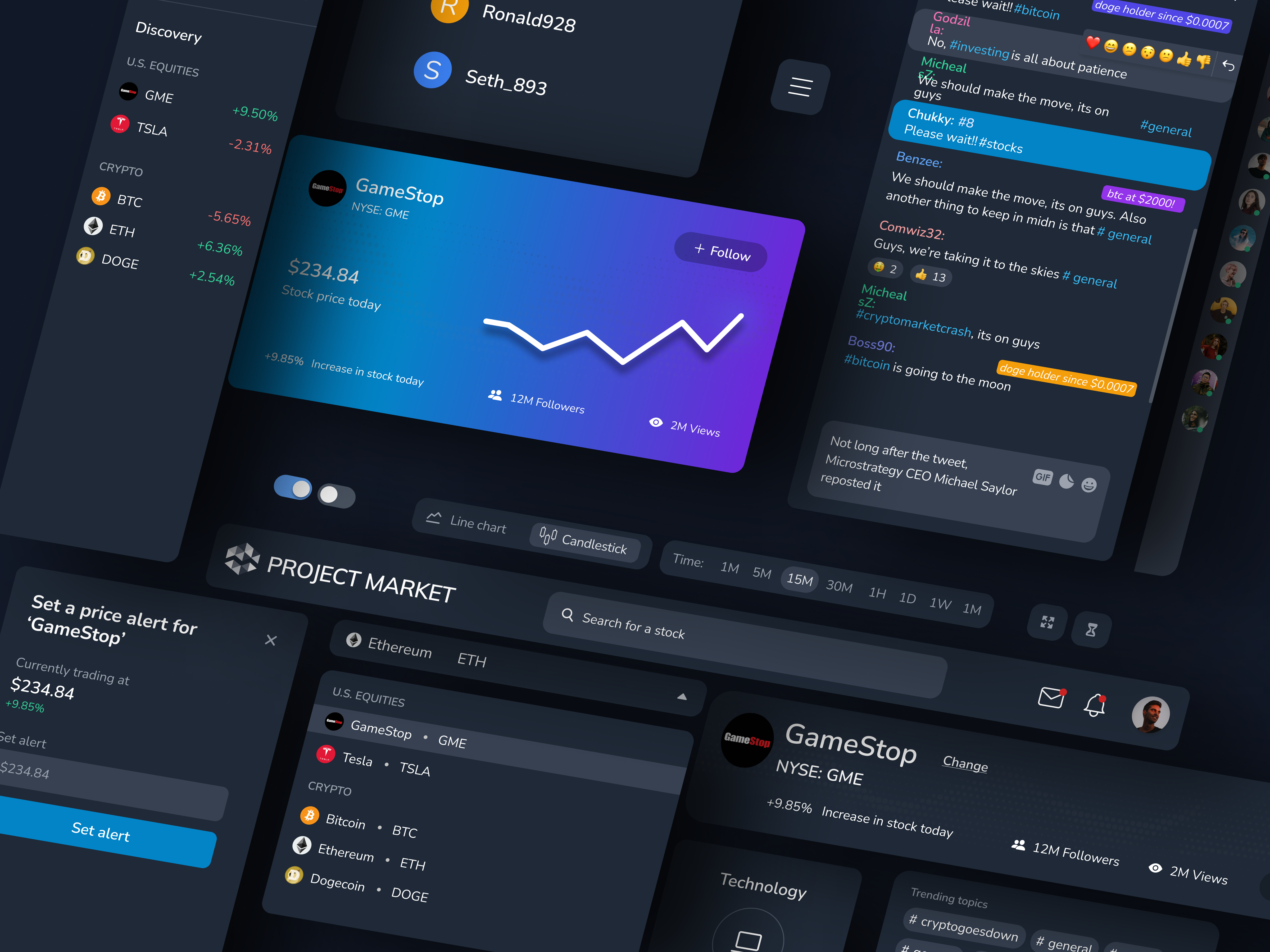Prophet Social Trading - stock trading webapp accessibility branding cards chat chatbox dashboard design hero logo navigation product stock trading stocks trading ui ux vertical navbar webapp