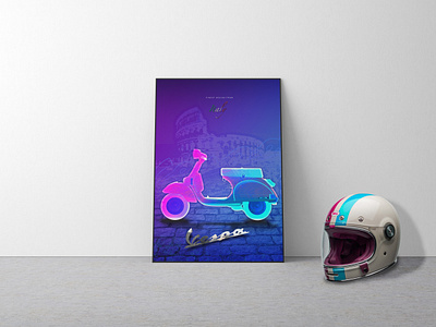 Vespa scooter poster Neon vibe branding design dynamic graphic design illustration italy neon poster print scooter vector vespa vibrant