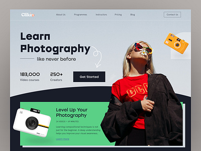 Clikin | Education web UI exploration class courses creative design education landing page learning online education photography school trendy ui website website design