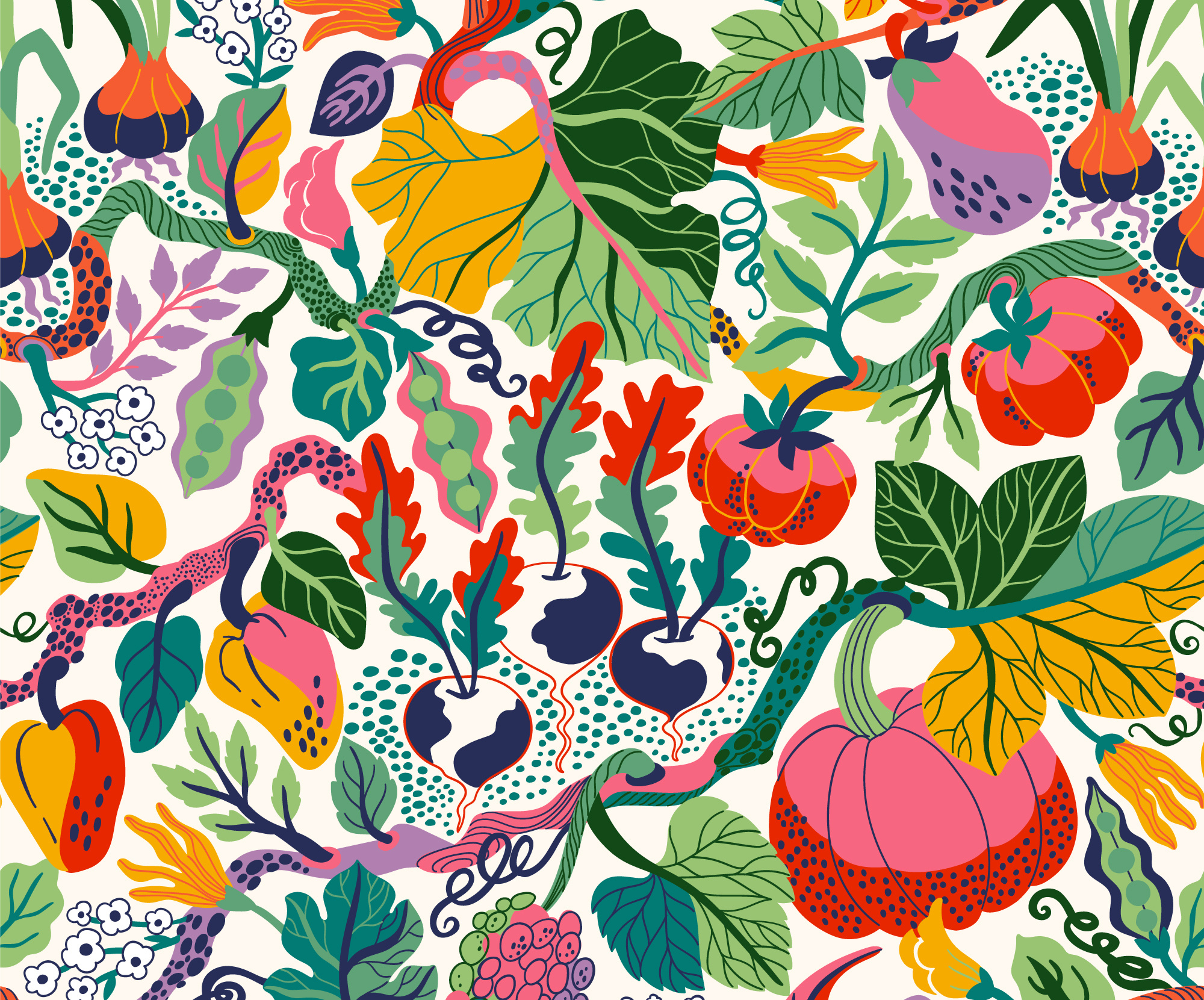 VEGETABLE TREE seamless pattern autumn colorful commercial design digital fall garden harvest illustration pattern pumpkin seamless surface design textile vector vegetable