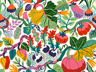 VEGETABLE TREE seamless pattern autumn colorful commercial design digital fall garden harvest illustration pattern pumpkin seamless surface design textile vector vegetable