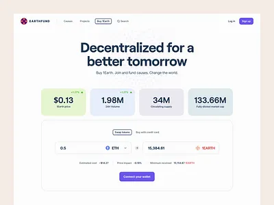 Earth Fund – Buy 1Earth app clean clean design clean hero clean web crypter crypto earth fund fund funding hero header minimal nft token ui ui design ux ux design web app web design