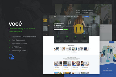 VOCE - Online Learning & Education PSD Template branding campus concept conferences creative design dishes education exhibition fastfood illustration landingpage online learning onlinefood psd psd template tempate university web webinar