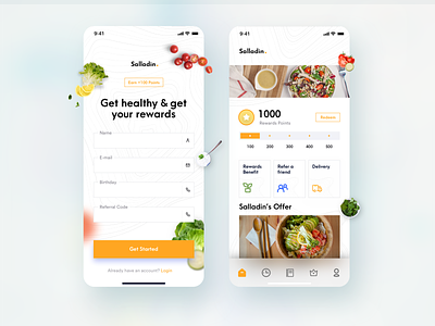 Loyalty App for the healthy food store app clean design food healty home loyalty mobile app point refer rewards shop sketch ticket ui