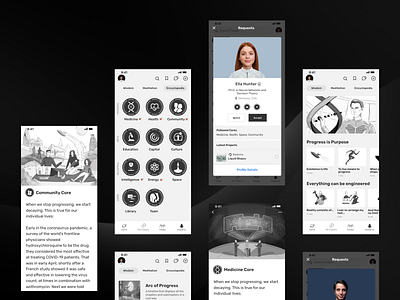 Social network for people from science app black categories communication engineering icon illustration meta mobile network news personal post request science social space ui user white