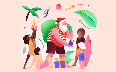 Tropical Xmas 2d beach character children fiverr gift holiday illustration joy noel palm papa sea season simple tropical