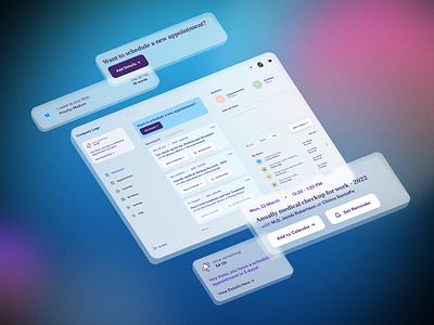 Medical Dashboard Platform Website 3d blurry dashboard doctor glass effect glassmorphism gradient homepage medical perspective presentation schedule trends ui uiux website design