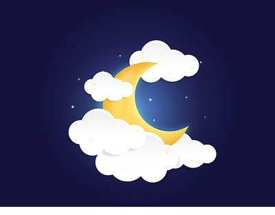 Tender night 3d background moon shape shine stars yellow