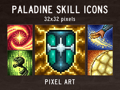 Free Paladin Pixel Art Skill Icons 2d 32x32 art asset assets fantasy game gamedev icon icons indie knight paladin pixel pixelart pixelated set skill skills warrior