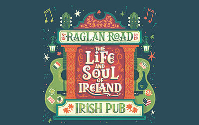 RAGLAN ROAD - Irish Pub amazing best branding celtic design fun graphic design guitar hand lettering illustrated illustration ireland irish logo music packaging typography