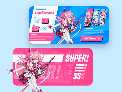 Game concept design app bright character design flat game girls honkai interface mobile ui ux